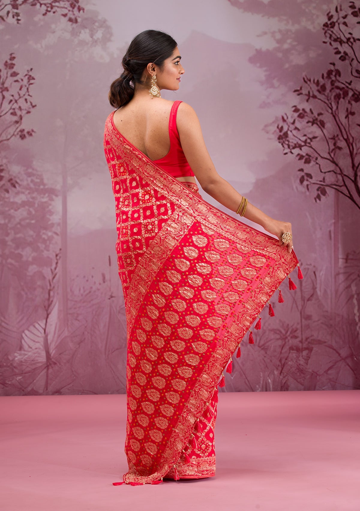 Red Zariwork Georgette Saree-Koskii