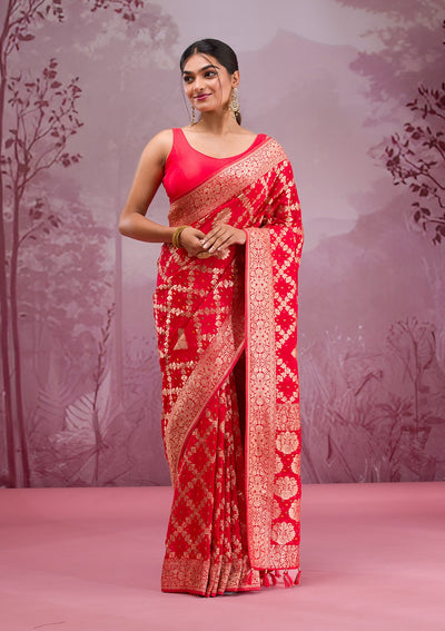 Red Zariwork Georgette Saree-Koskii