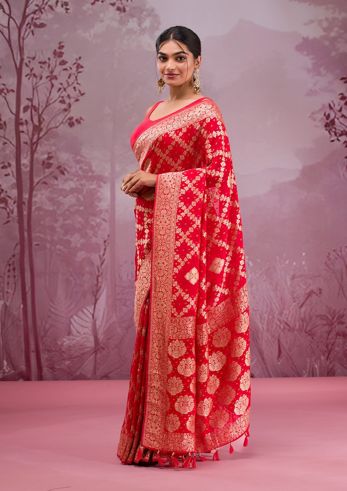 Red Zariwork Georgette Saree-Koskii