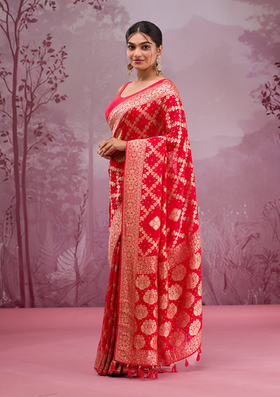 Red Zariwork Georgette Saree-Koskii