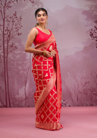 Red Zariwork Georgette Saree-Koskii