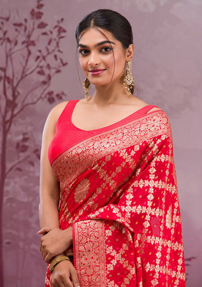 Red Zariwork Georgette Saree-Koskii