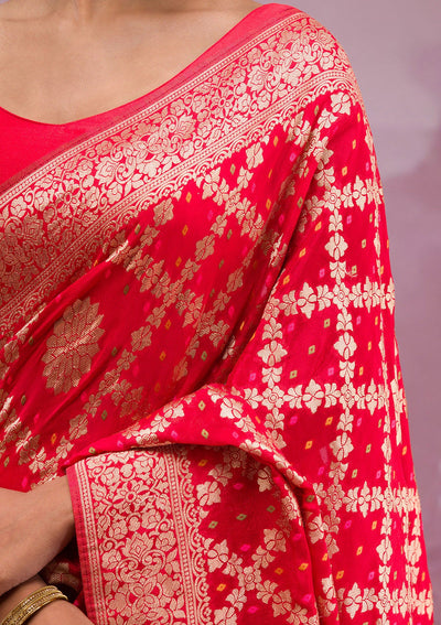 Red Zariwork Georgette Saree-Koskii