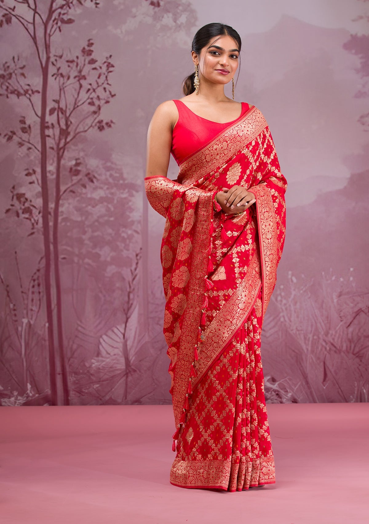 Red Zariwork Georgette Saree-Koskii