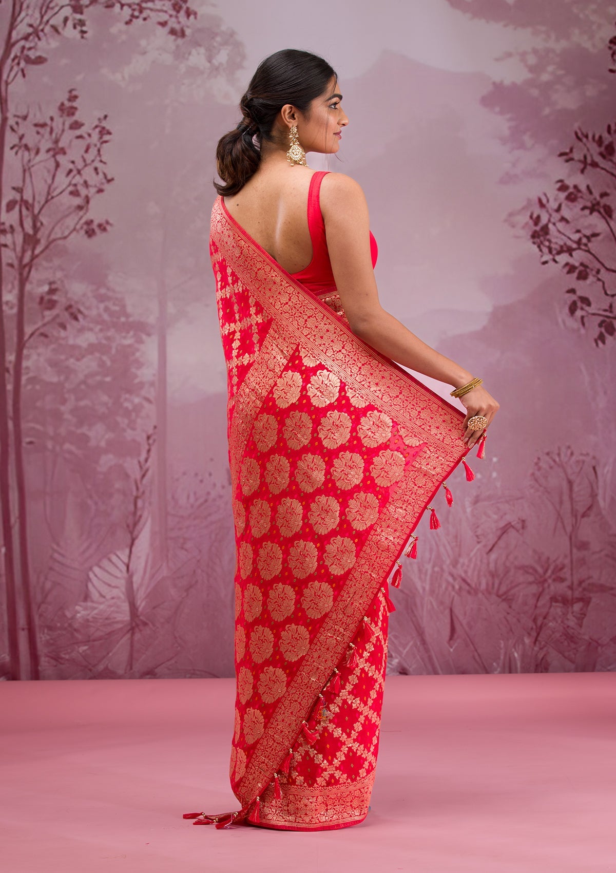 Red Zariwork Georgette Saree-Koskii