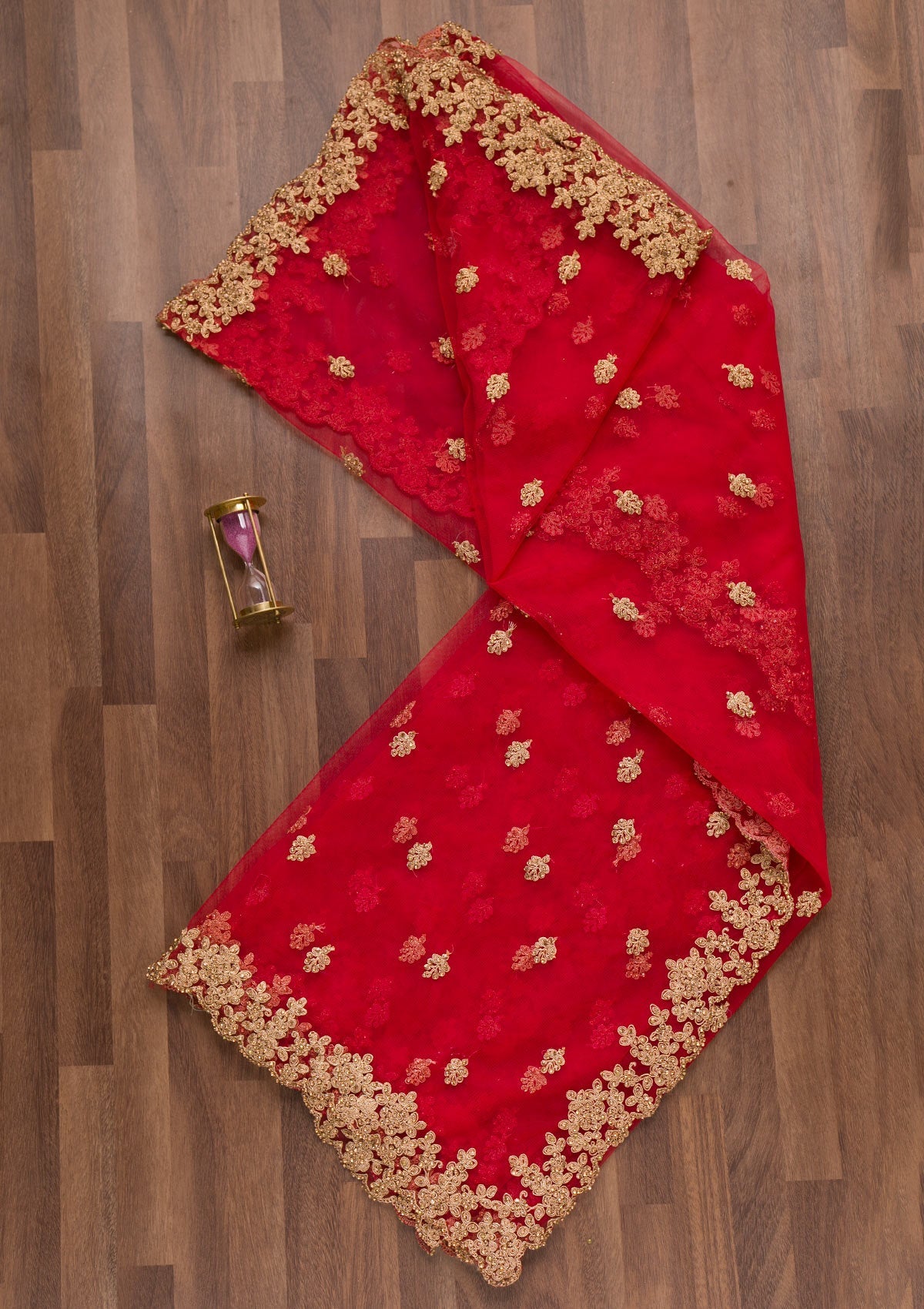 Red Zariwork Net Dupatta-Koskii