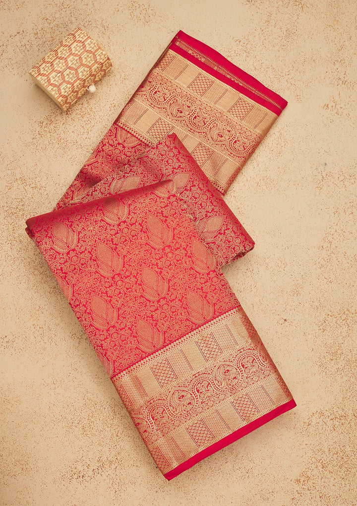 Red Zariwork Pure Silk Saree-Koskii