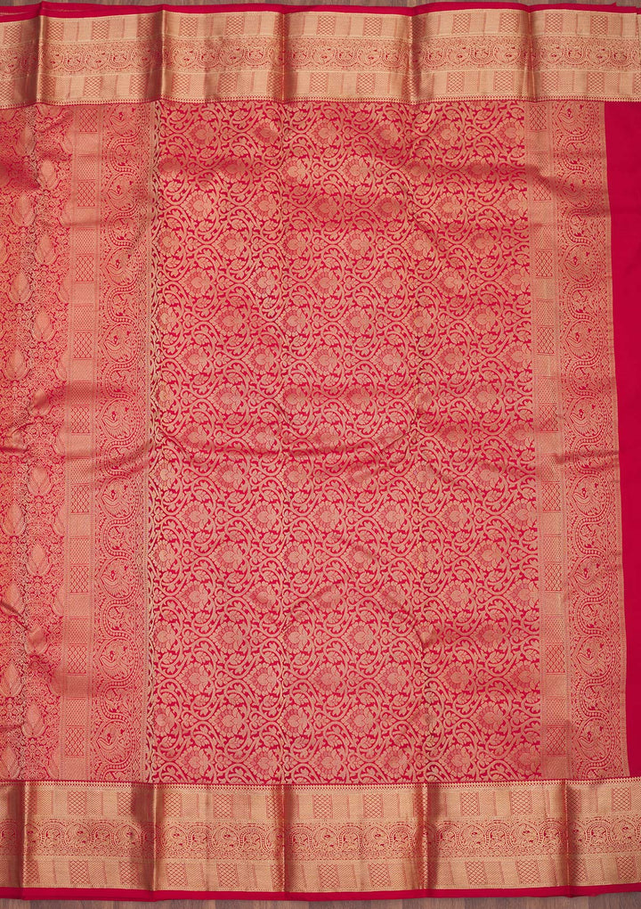 Red Zariwork Pure Silk Saree-Koskii