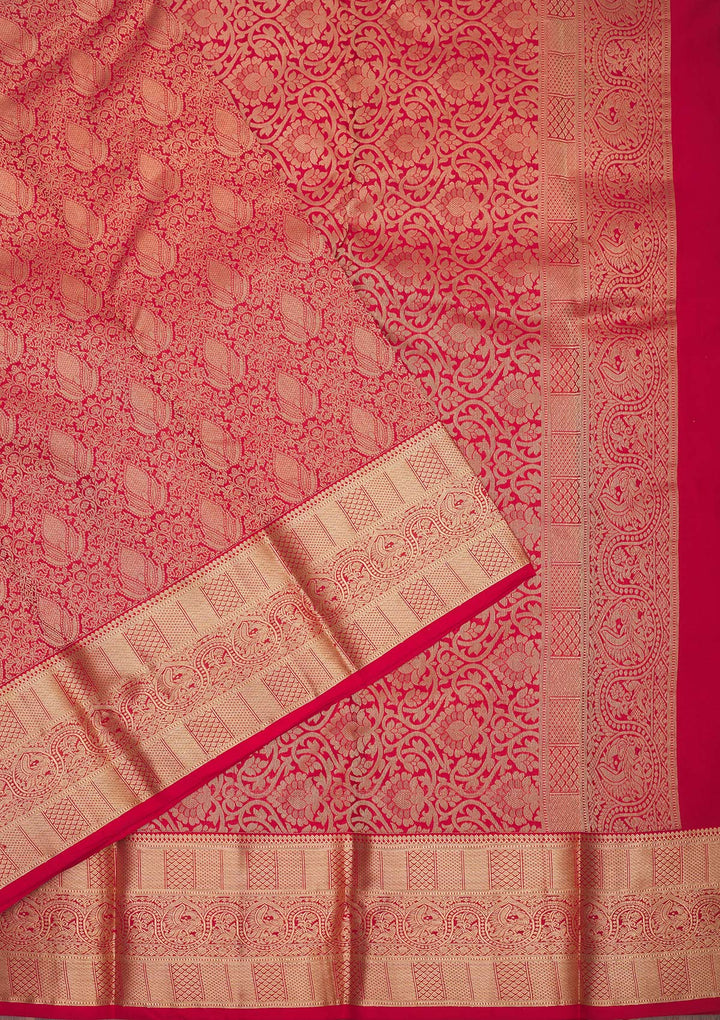 Red Zariwork Pure Silk Saree-Koskii
