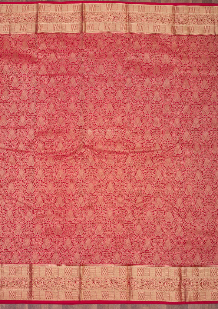 Red Zariwork Pure Silk Saree-Koskii
