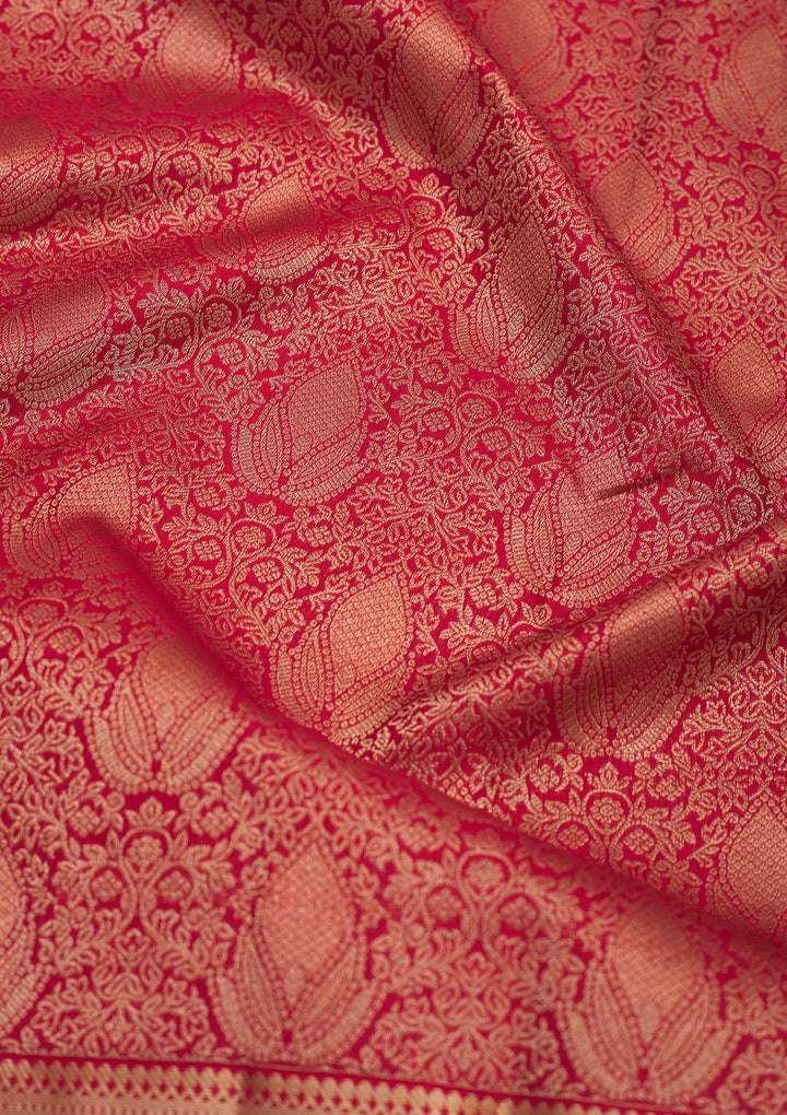 Red Zariwork Pure Silk Saree-Koskii