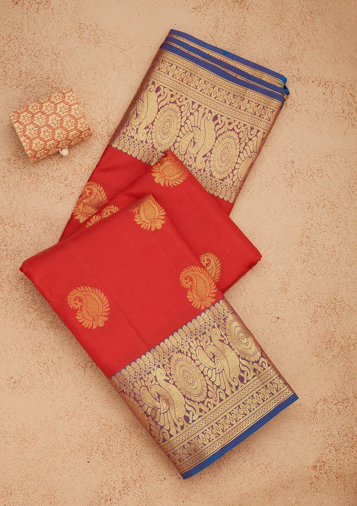 Red Zariwork Pure Silk Saree-Koskii
