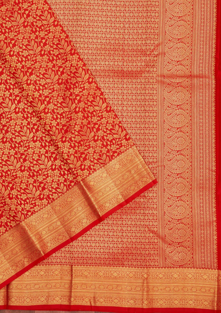 Red Zariwork Pure Silk Saree-Koskii
