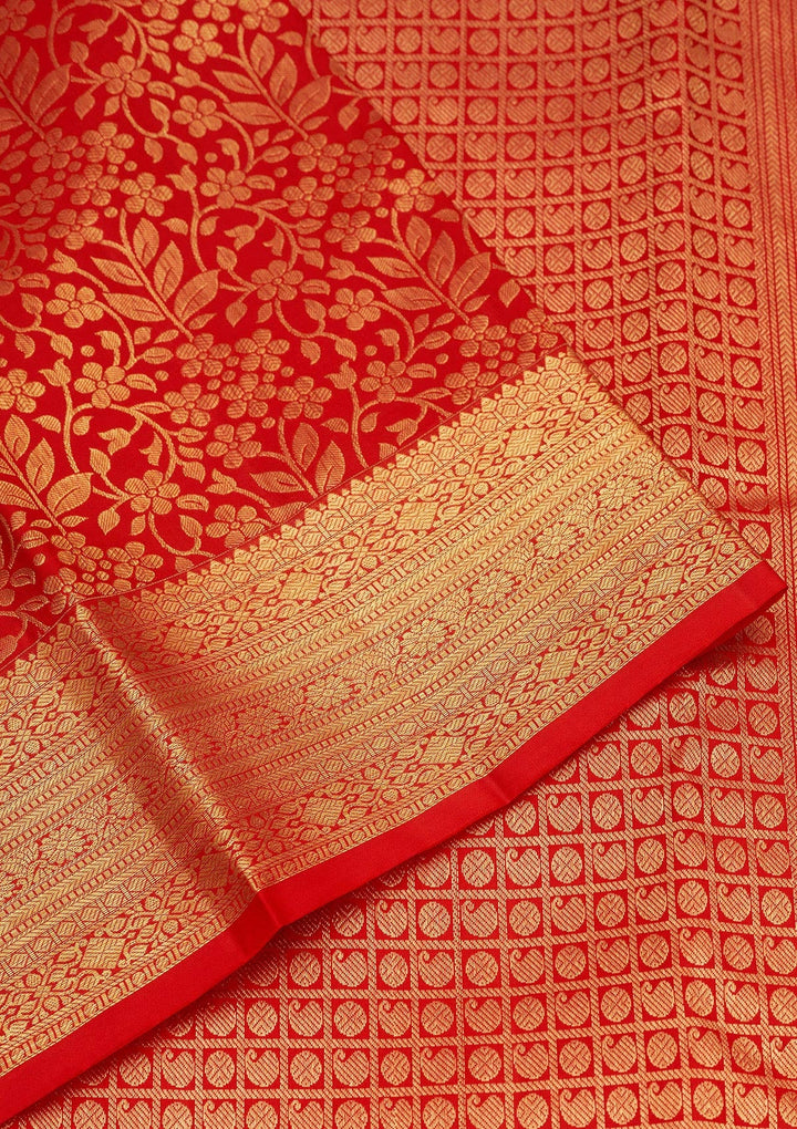 Red Zariwork Pure Silk Saree-Koskii