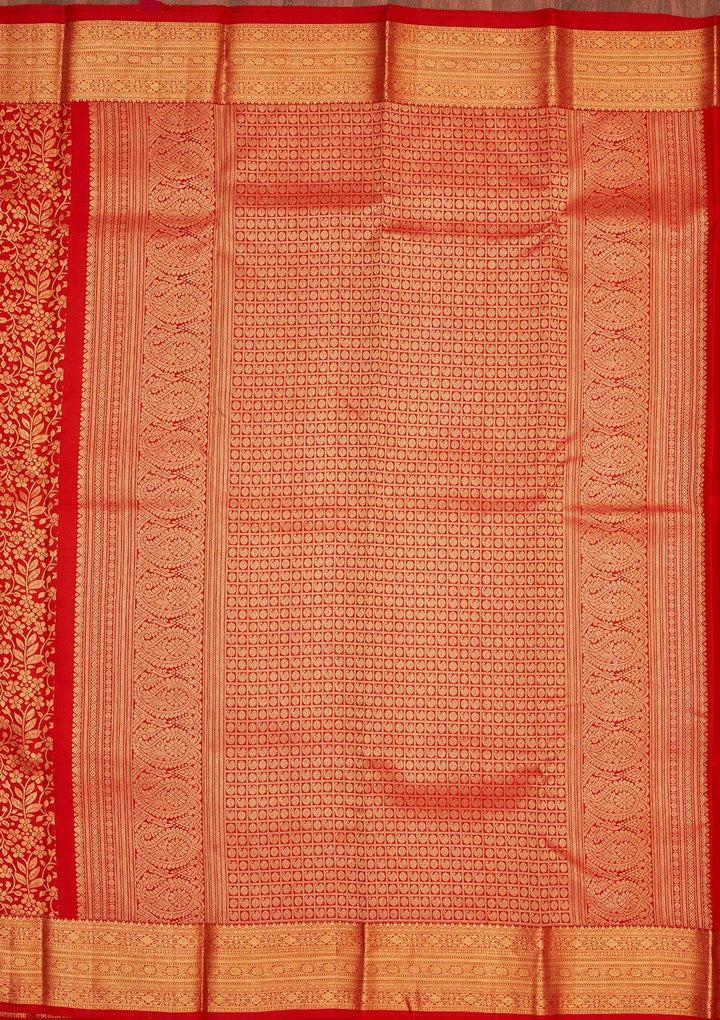 Red Zariwork Pure Silk Saree-Koskii