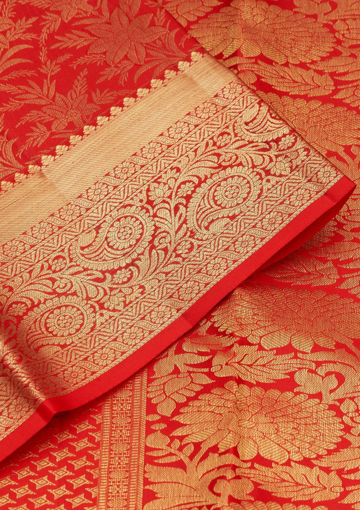 Red Zariwork Pure Silk Saree-Koskii