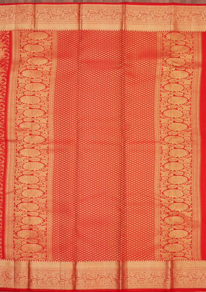 Red Zariwork Pure Silk Saree-Koskii