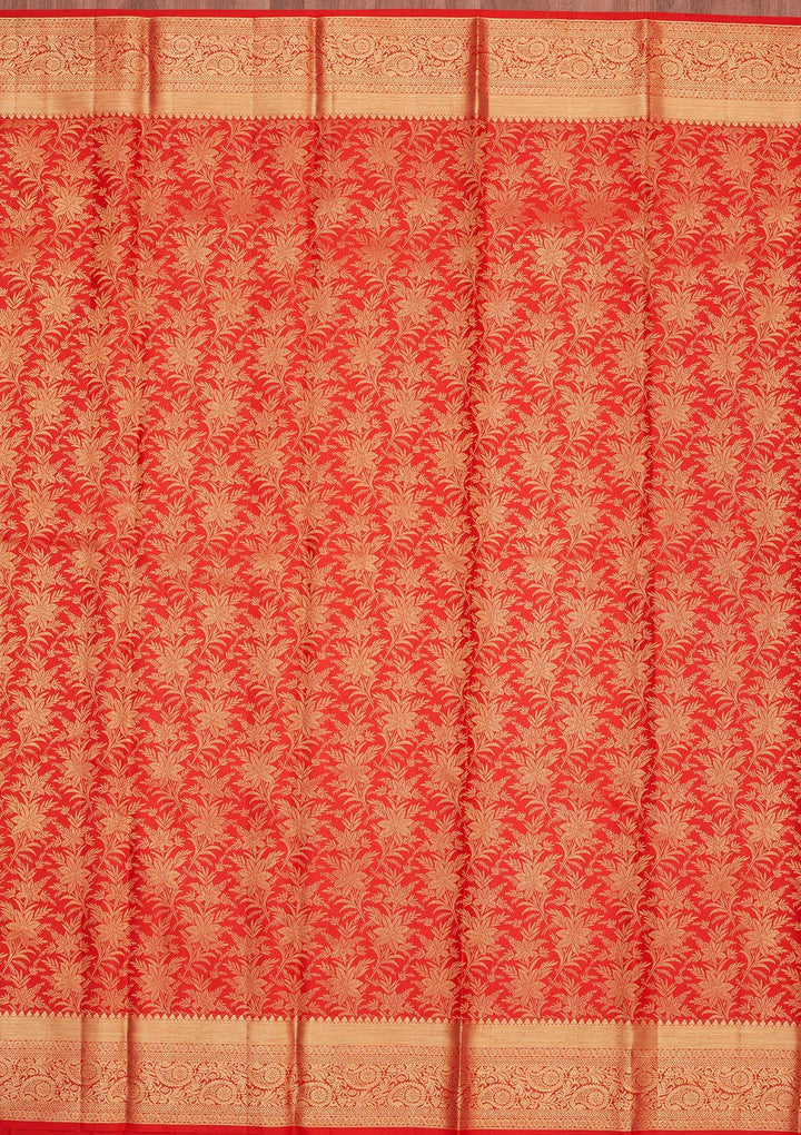 Red Zariwork Pure Silk Saree-Koskii