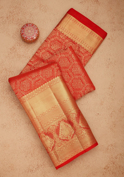 Red Zariwork Pure Silk Saree-Koskii