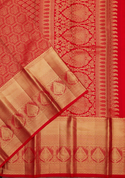 Red Zariwork Pure Silk Saree-Koskii