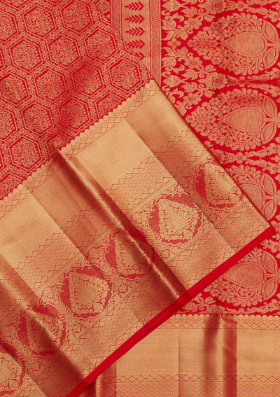 Red Zariwork Pure Silk Saree-Koskii