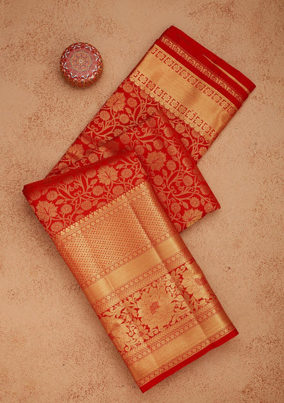 Red Zariwork Pure Silk Saree-Koskii