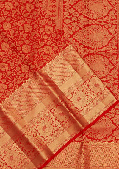 Red Zariwork Pure Silk Saree-Koskii