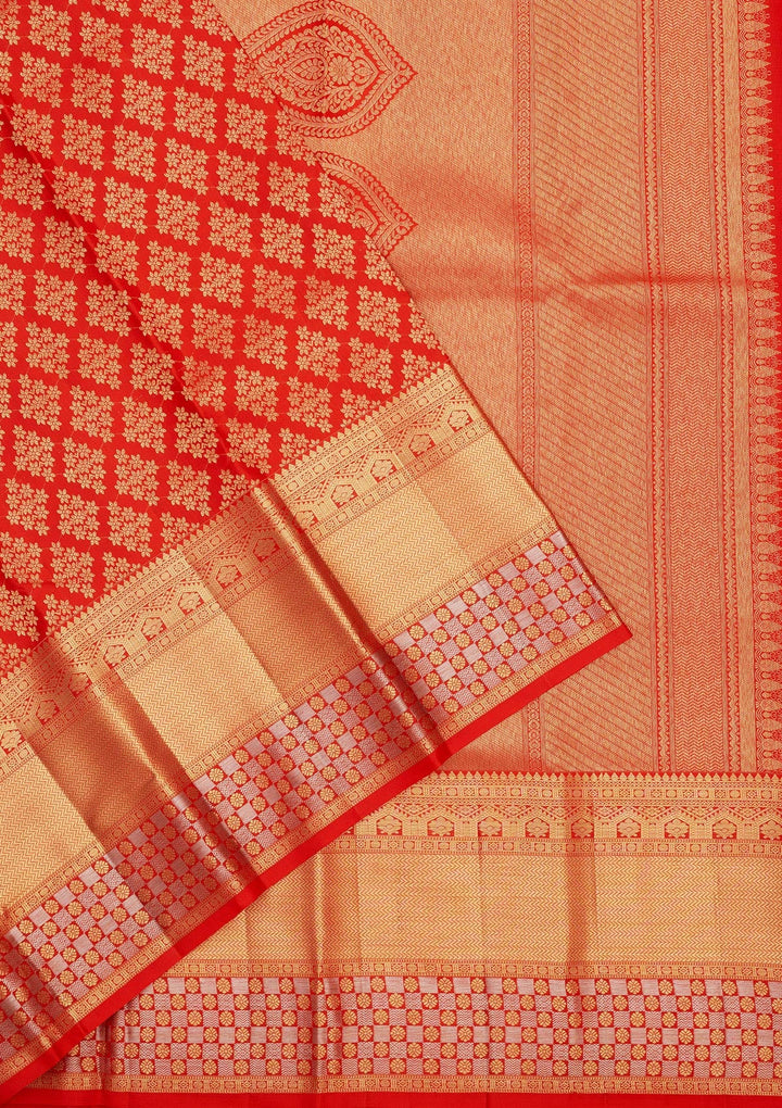 Red Zariwork Pure Silk Saree-Koskii