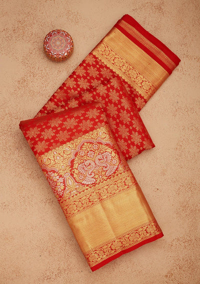 Red Zariwork Pure Silk Saree-Koskii