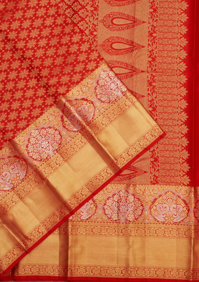 Red Zariwork Pure Silk Saree-Koskii