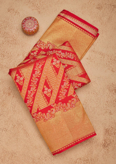 Red Zariwork Pure Silk Saree-Koskii