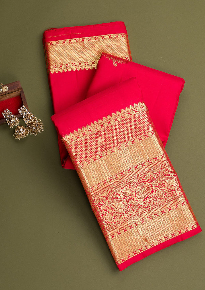 Red Gold Zariwork Pure Silk Saree - Koskii