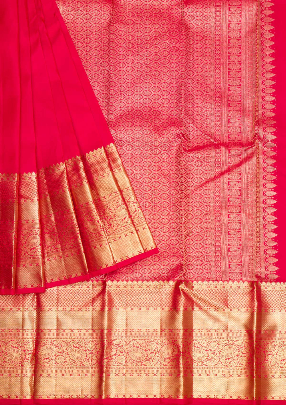 Red Gold Zariwork Pure Silk Saree - Koskii