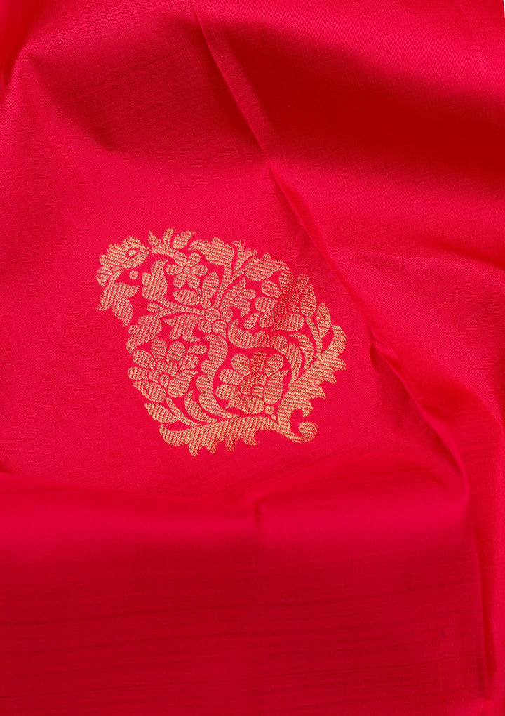 Red Gold Zariwork Pure Silk Saree - Koskii
