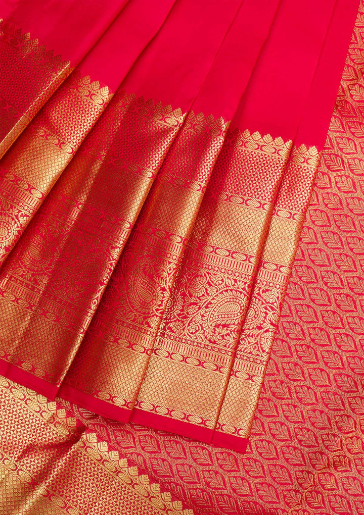 Red Gold Zariwork Pure Silk Saree - Koskii