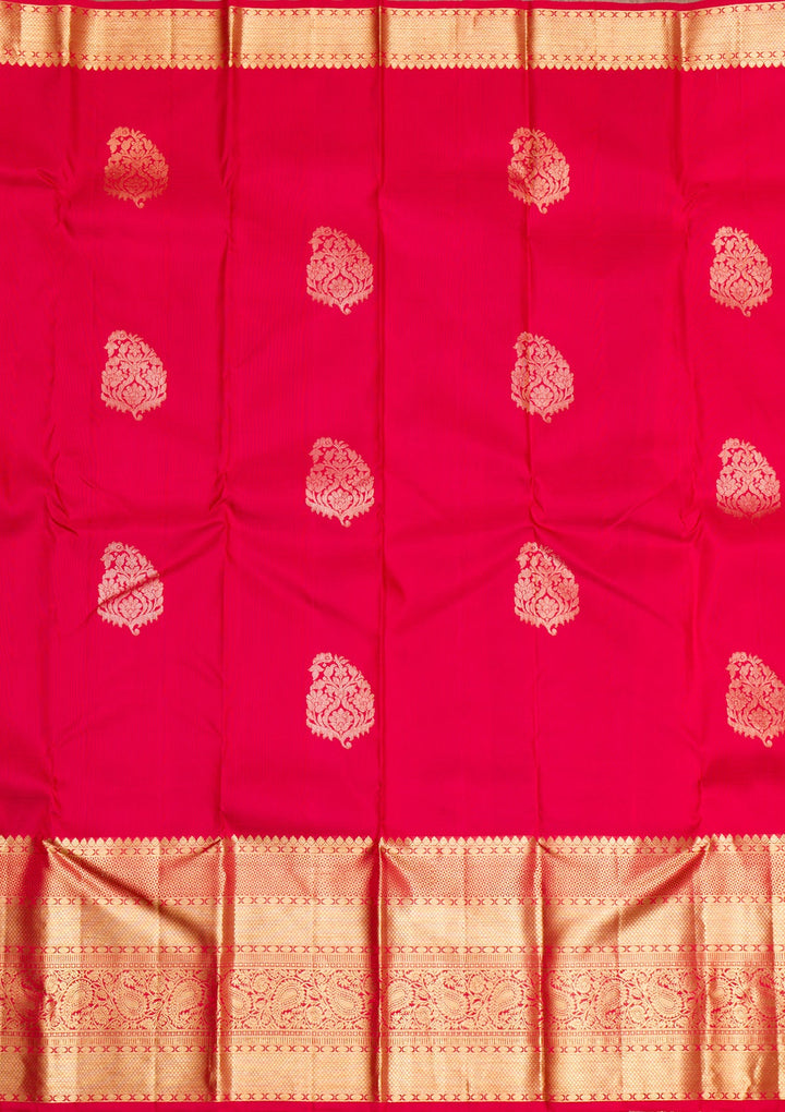 Red Gold Zariwork Pure Silk Saree - Koskii