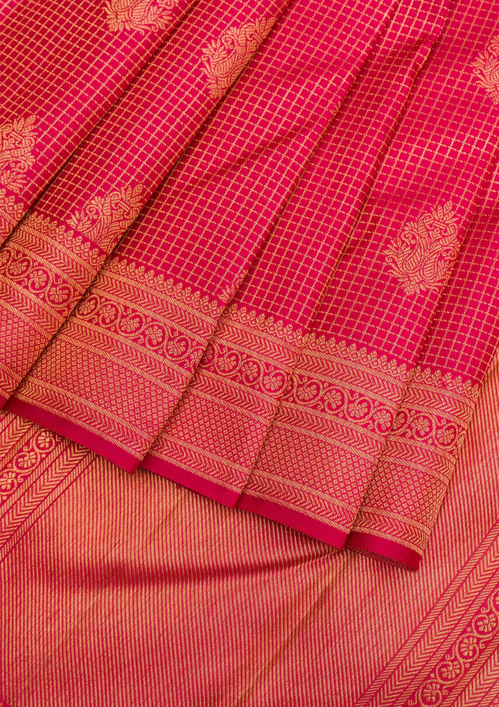 Red Gold Zariwork Pure Silk Saree - Koskii