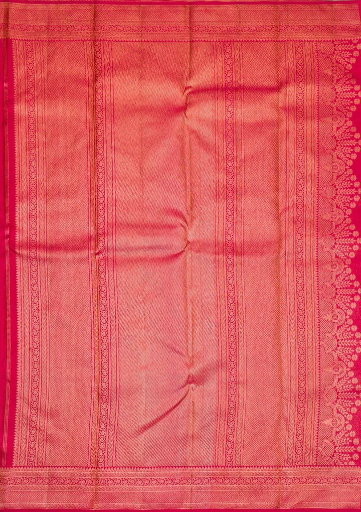Red Gold Zariwork Pure Silk Saree - Koskii