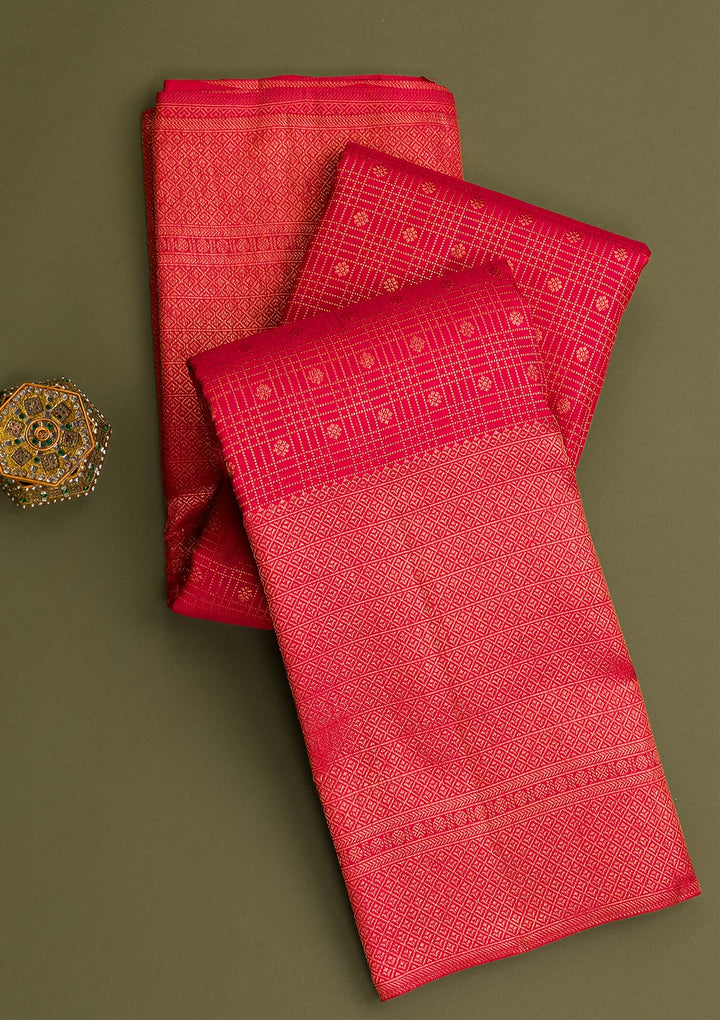 Red Gold Zariwork Pure Silk Saree - Koskii