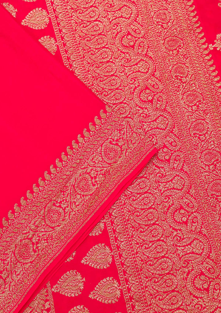 Red Zariwork Pure Silk Saree-Koskii