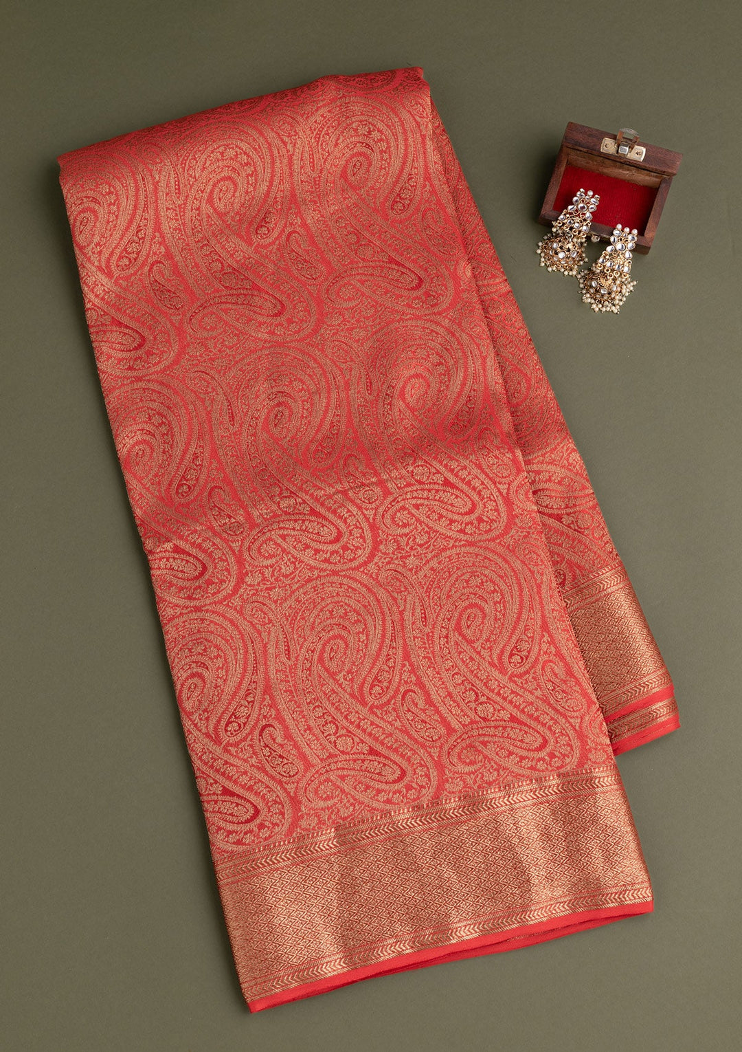 Red Zariwork Pure Silk Saree-Koskii
