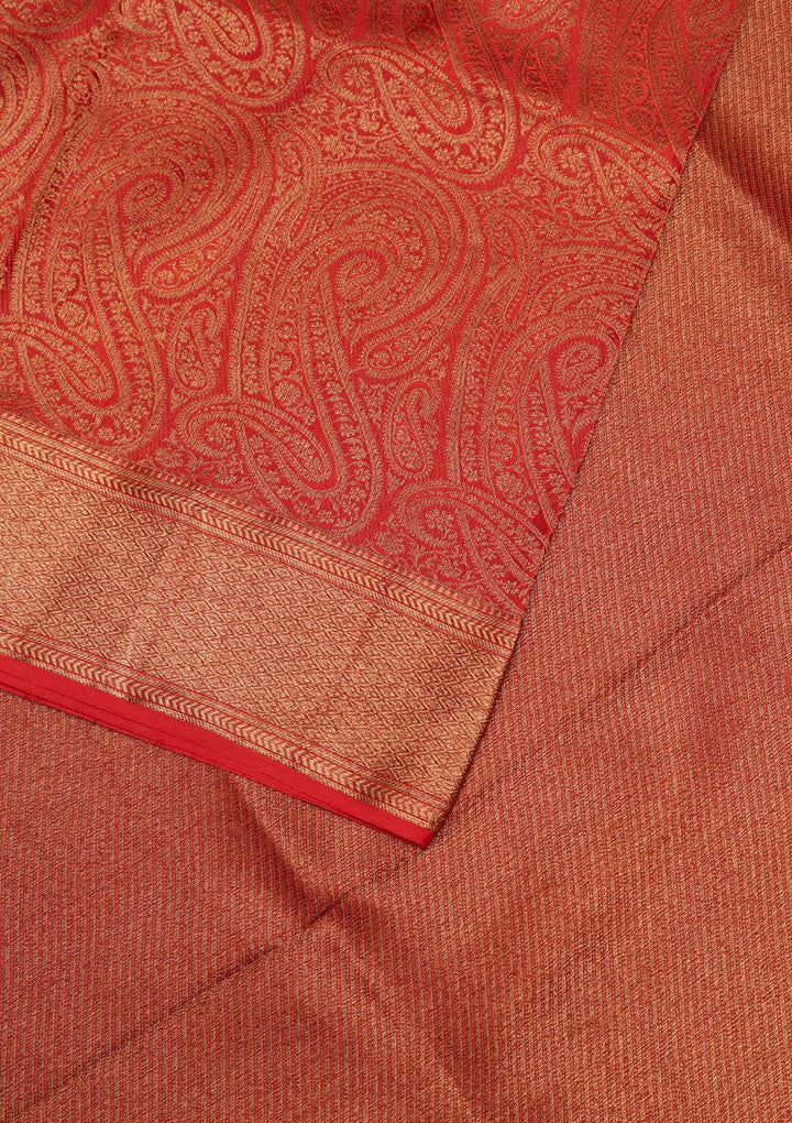 Red Zariwork Pure Silk Saree-Koskii