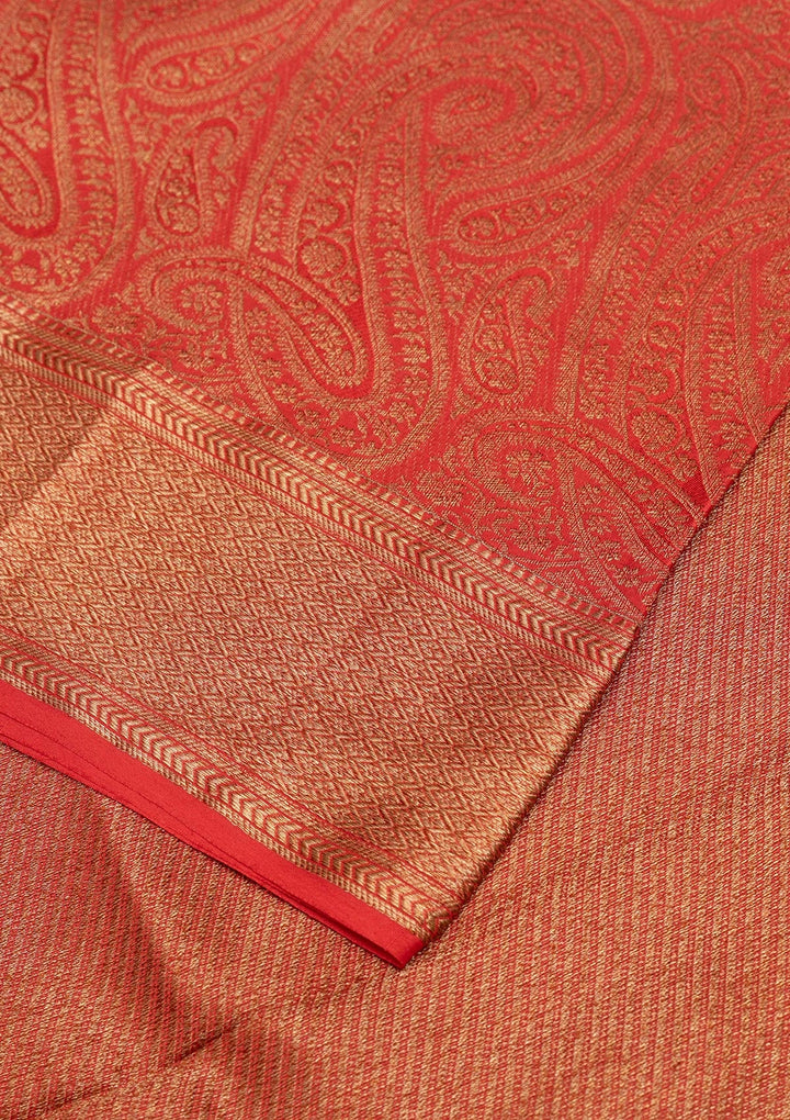 Red Zariwork Pure Silk Saree-Koskii