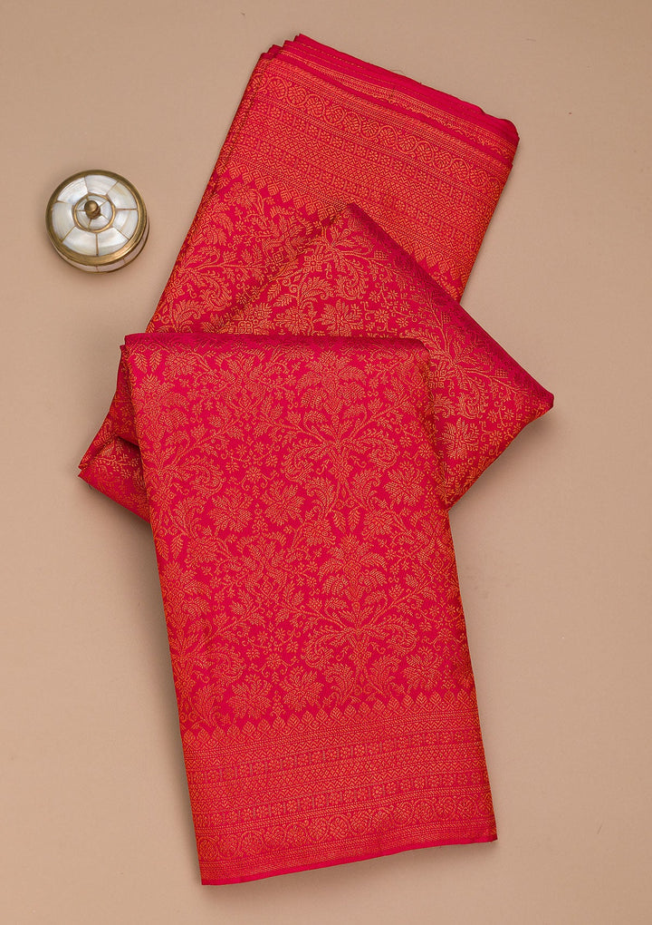 Red Zariwork Pure Silk Saree-Koskii