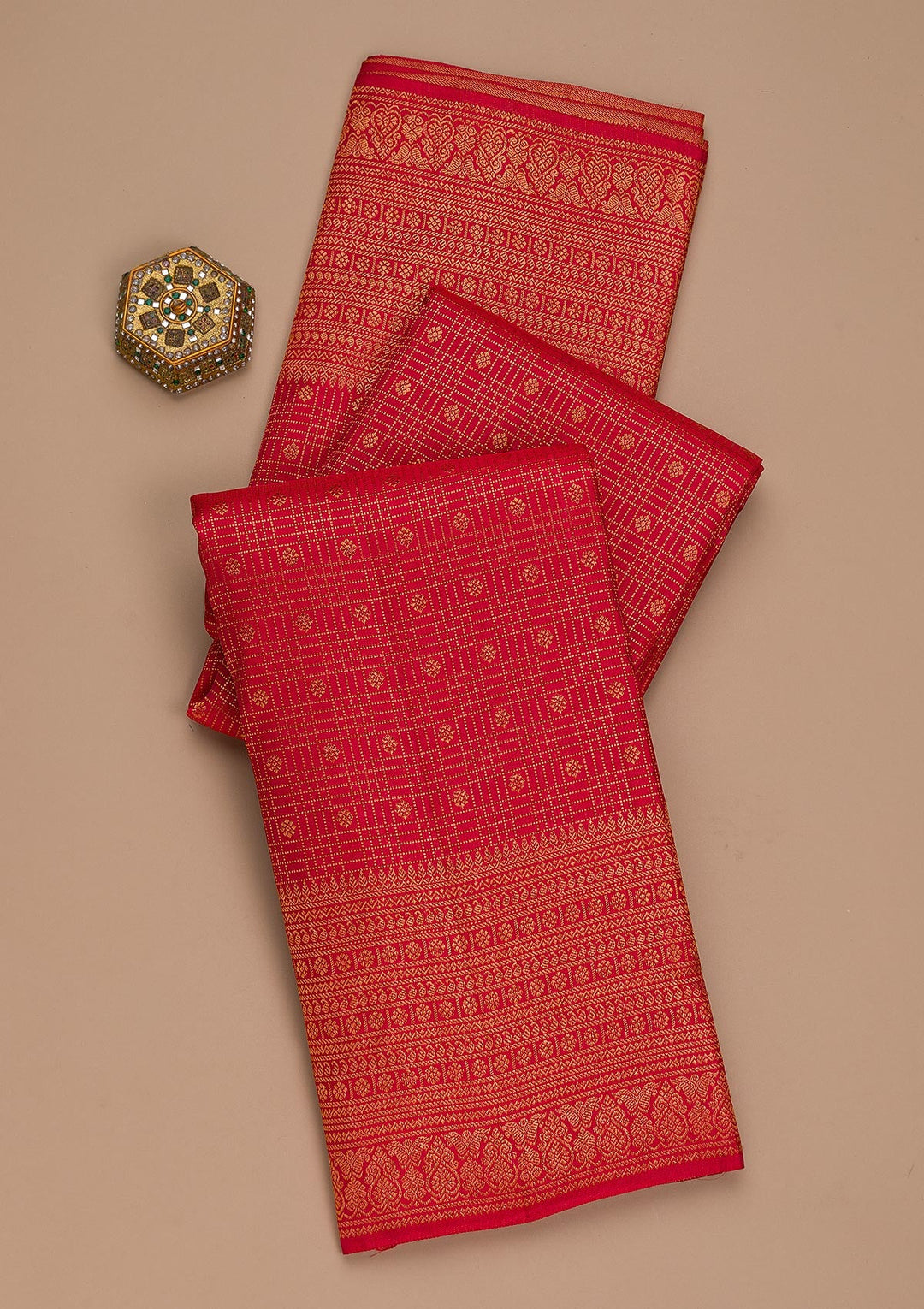 Red Zariwork Pure Silk Saree-Koskii