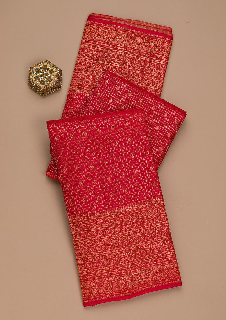 Red Zariwork Pure Silk Saree-Koskii