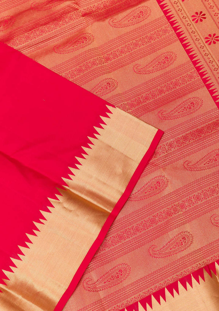 Red Zariwork Pure Silk Saree-Koskii