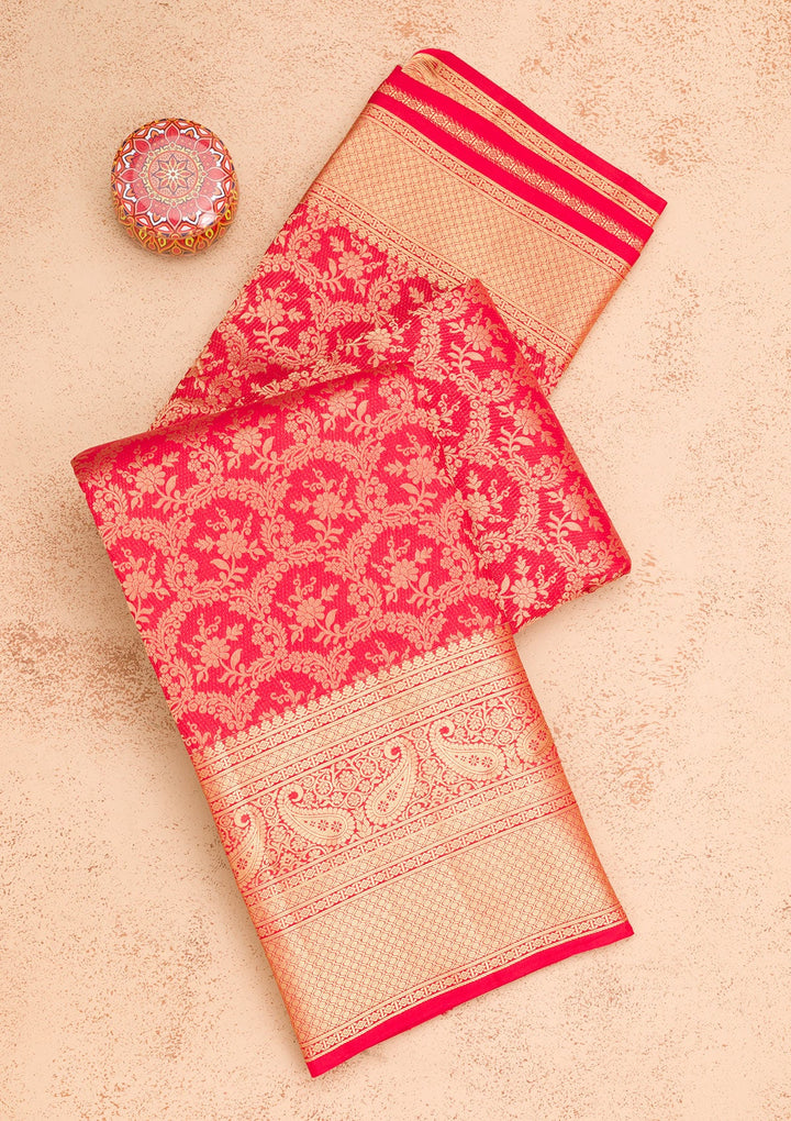 Red Zariwork Pure Silk Saree-Koskii