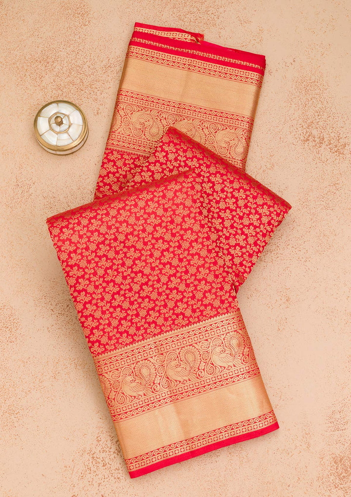 Red Zariwork Pure Silk Saree-Koskii