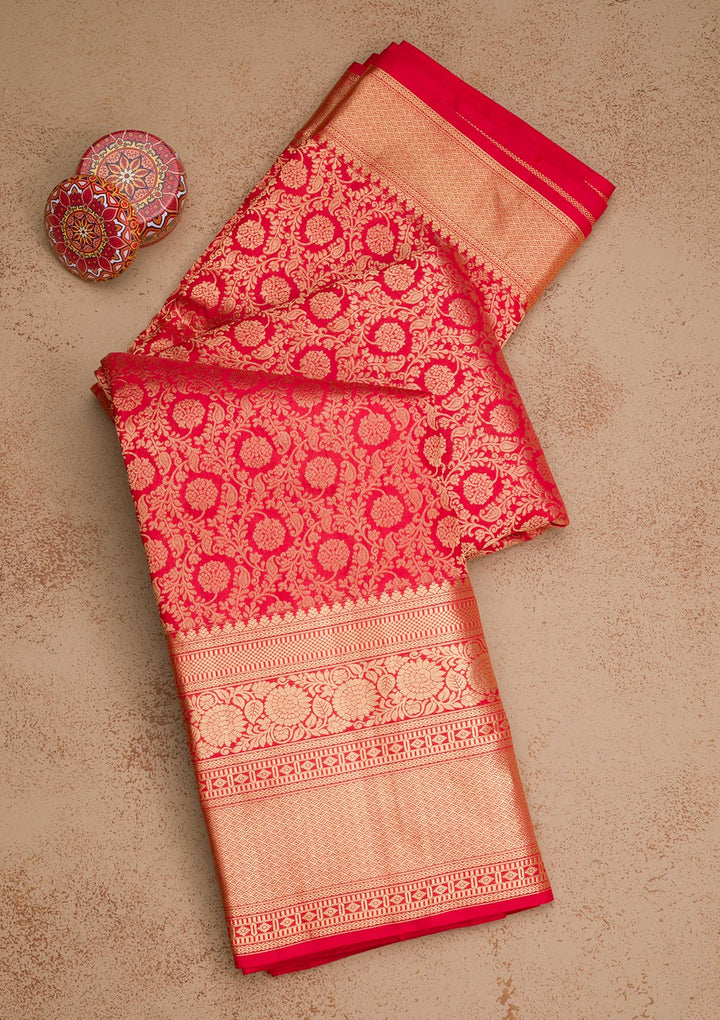 Red Zariwork Pure Silk Saree-Koskii